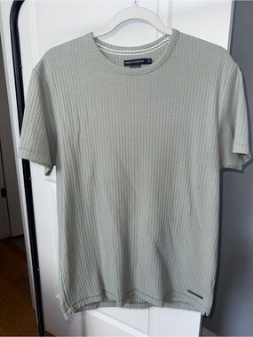 French Connection Medium Waffle Knit Crew Neck T-Shirt (Sage Green)